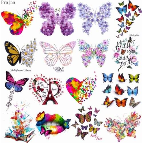 Prajna Iron On Transfer Thermal Heat Transfers For Clothing Butterfly Patches Stripes Stickers On Clothes Applique Badges