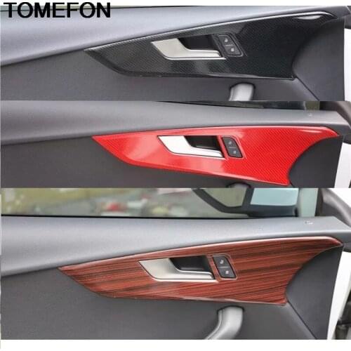 TOMEFON For Audi A4L A4 B9 2017 2018 LHD CarbonFiber Inner Door Handle Pull Panel Safety Lock Cover Trim Sticker Accessories ABS