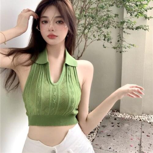 Crop Tops Sexy Knitted Solid Color Tanke Top Women Halter Off Shoulder Womens Tops Sleeveless Camis for Woman Backless Ins
