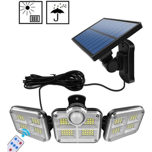 138 led remote seperable Solar Light 3 Heads Outdoor Waterproof Street Light PIR Motion Sensor Solar Wall Lamp Sunlight Powered