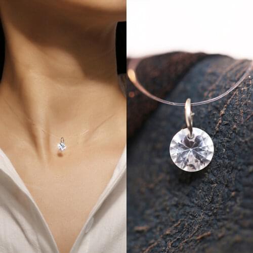 Unique Fashion Women Invisible Fishing Line Clavicle Necklace Zircon Crystal Charm Pendant Choker Necklace Chain Necklaces