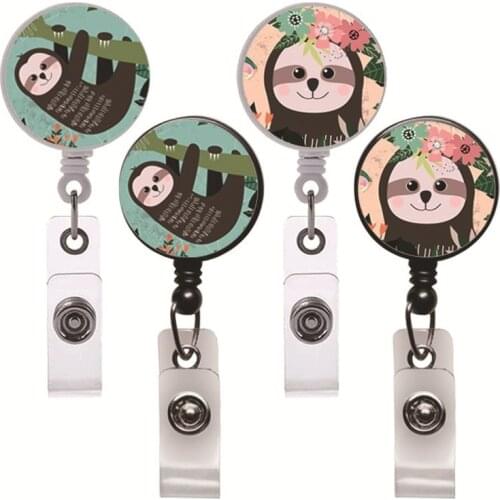 Sloth Retractable Badge Reel Work Card Holder Clip Nurse Exhibition Enfermera Girl Name Tag Chest Pocket ID Card Clip Keychain