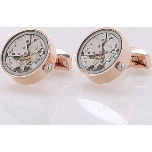 Hot Sale Men Steampunk Gear Watch Cufflinks Non-Functional Watch Movement Cuff links With Glass Stainless Steel Suits Wedding