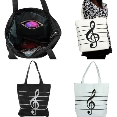 1PC Women Girl Travel Bag Casual Canvas Music Notes Handbag School Satchel Tote Shopping Bag Shoulder Casual Tote Shoulder Bags