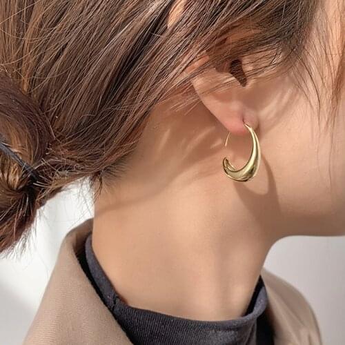 Personality Water Drop Earrings for Women French Trendy Gold Plated C Shape Earring Bride Jewelry Girl Gifts