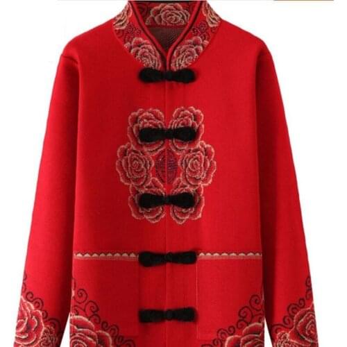Elderly 60-80 year old Women Knit Sweater Coats Autumn Winter Warm Loose Cardigans Sweater ladies Casual Tops Grandmother A1493