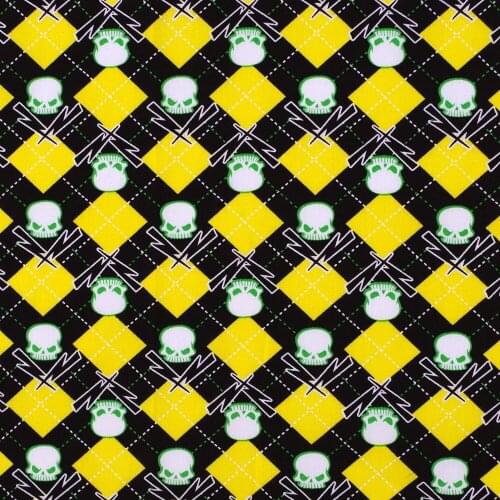 1 yard Cotton Woven Fabric -Patch, line and skull (width=145cm)