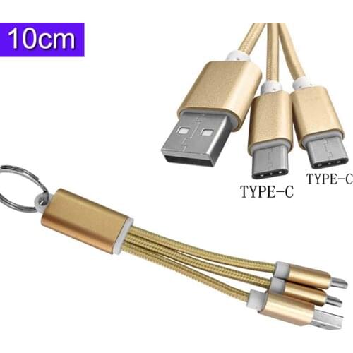 10CM 2 in 1 keychain charger cable USB Dual Connectors + USB Type C Keychain Cable by Wpeng (USB2xType C)
