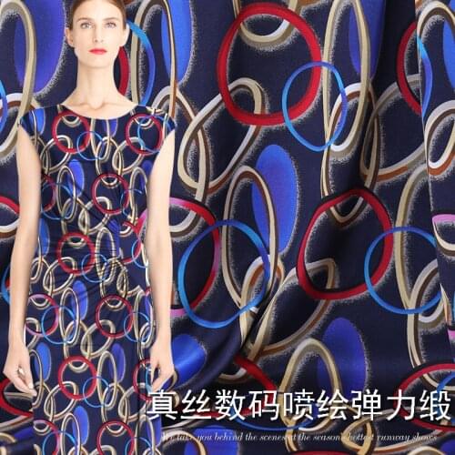 108cm * 50cm Thickness 19 M Digital Printing Stretch Satin Summer Silk Fashion Dress Fabric