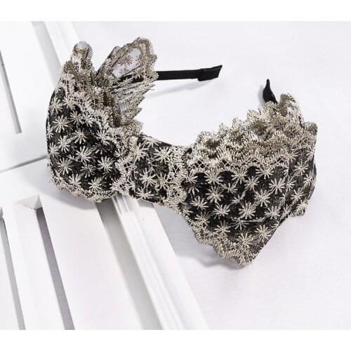 2020 Hot Lace Big Bow Floral Hair Band Womens Hair Accessories Hair Hoop Black Girls Flower Lace Bowknot Head Band