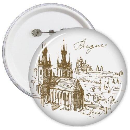 Prague Square Czech Republic Square Landmark Pattern Round Pin Badge Button 5pcs