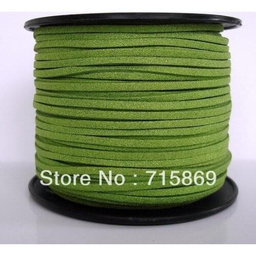 Free Shipping 10 Yard (9M)Faux Suede Cord Lace Leather Cord Flat Lime Green 3x1.5mm, microsuede, stringing lace cording