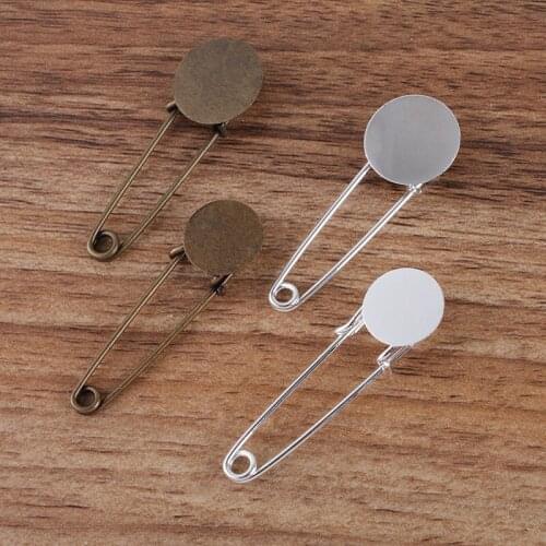 Brooch Base 15mm 20mm Flat Circle Glue Pad Pins Back Metal Clips Brooches Settings DIY Findings Jewelry Accessories