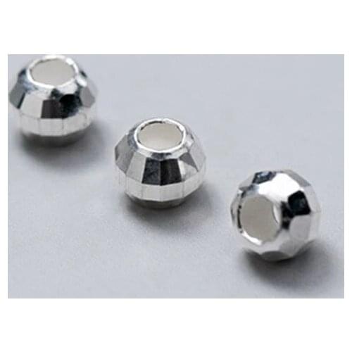 10pcs 925 Sterling Silver Football Shape Loose Beads Round Faceted Silver Spacer Beads DIY Jewelry Findings Supplier 3mm 4mm 5mm