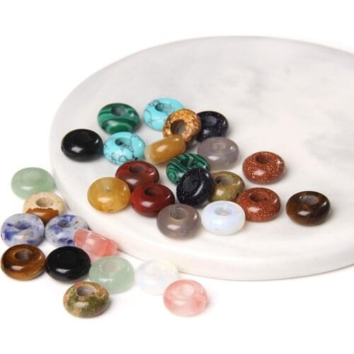 Big Hole Rondelle Beads Natural Gray Agat Yellow Aventurine 11*11 MM Loose Spacer Wheel Bead For DIY Making Jewelry Necklace Dec