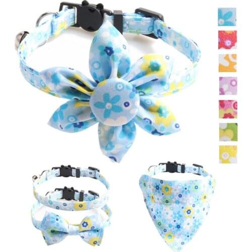 Floral Pet Cat Collar Dog Accessories Collier With Bell Chats Bow Bandana Sunflower Necklace Goats Supplies Breakaway Charm