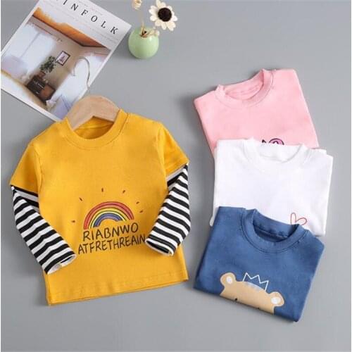 Infant Toddler Boys Girls T-shirt Baby Basic Tee Tops Cotton Newborn Baby Striped T Shirt Fake Two Pieces Boys Clothing