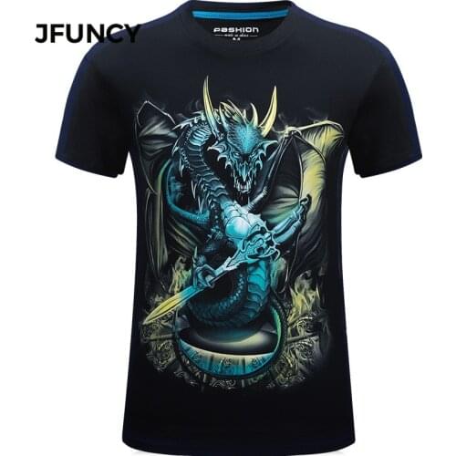 JFUNCY 3D Dragon Print Tshirt Men Tees Tops Summer Graphic T Shirts Short Sleeve Male Streetwear Man Casual Cotton Clothing
