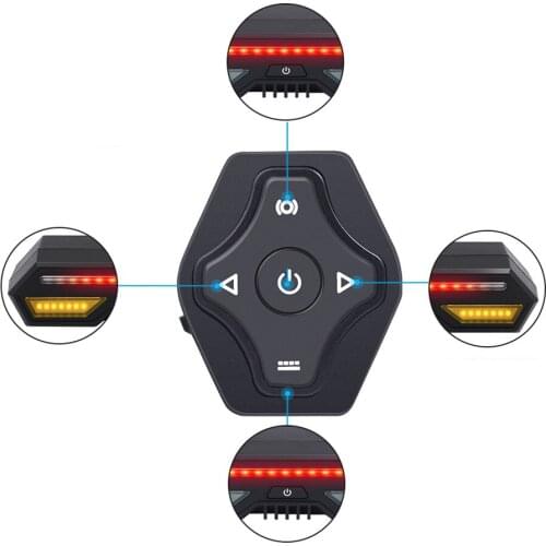 Mountain Bike Bicycle Tail Light with Remote Control Turn Signal LED Rechargeable with 5 Modes