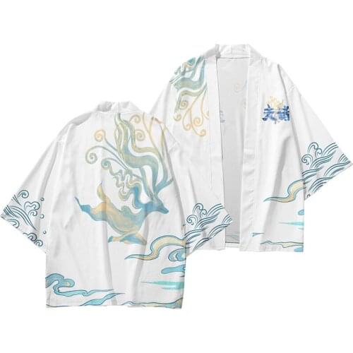 Oversize 6XL Nine Color Deer Printed Cardigan Obi Yukata Mens Haori Kimono And Pant Traditional Japan Streetwear Clothing