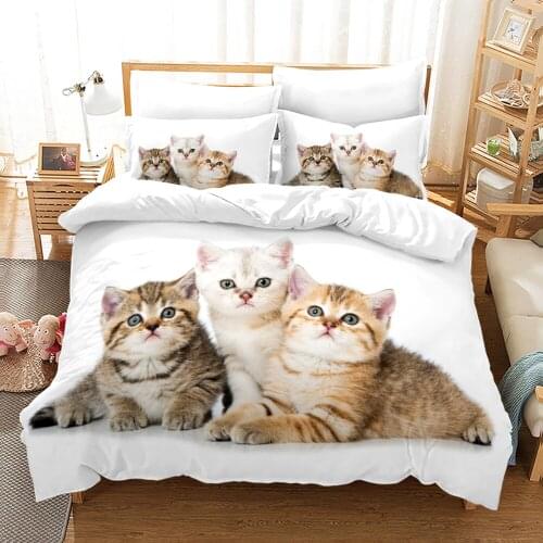 Cute Pet Cats Bedding Set Kawaii Animal Duvet Cover Sets Comforter Bed Linen Twin Queen King Single Size Dropshipping