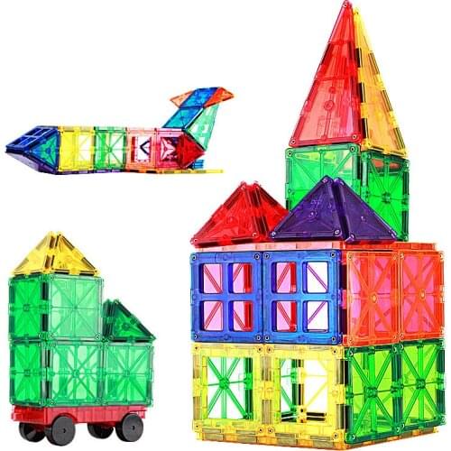 LFAYER 60pcs Hot Selling Transparent Magnetic Sheet Building Block Set with Wheels Childrens Toys Hot Selling