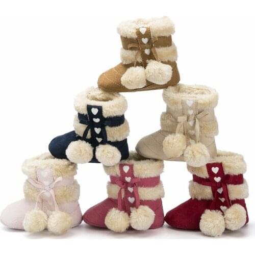 2019 Cute Baby Girl Shoes Boots Winter 0-18M Toddler Girls Shoes Infant Soft Sole First Walkers Plush Balls Newborn Snow Boots