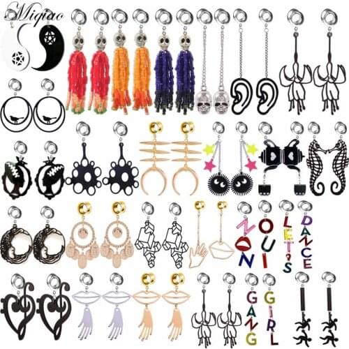 Miqiao 2pcs Fashion Personality Long Asymmetrical Color Letter Teapot Geometric Double Horn Ear Piercing Jewelry