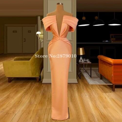 Islamic Elegant Orange Strapless Mermaid Evening Dress Floor-Length Prom Dress Celebrity Dress Middle East Plus Size 2020 Dubai