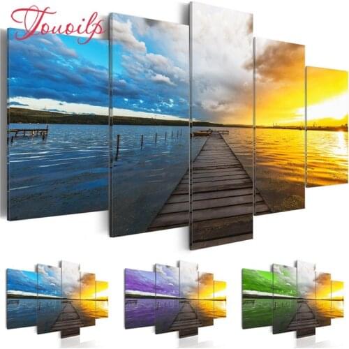 TOUOILP Full Square/Round Drill DIY 5pcs Diamond Painting"Sunset seascape ferry"Embroidery Cross Stitch 5D Home Decor Gift