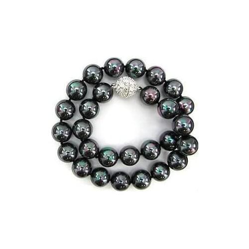 Shell Pearl Jewelry Set Huge 14mm 17 inch Black Shell Pearl Necklace 14mm Earrings Set Wedding Birthday Jewelry