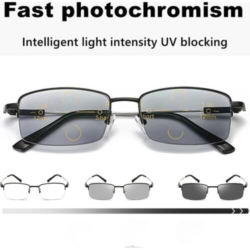 New Outdoor multi-focus Photochromic Reading Glasses Men Women Progressive Anti-Blue Ray Business Eyewear Diopter +1.0 To +4.0