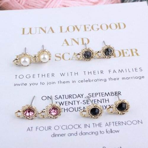 Wholesale 40PCs/Lot Crystal Rhinestone Pearl Decorated Gold Tone Metal Fashion Earring Stud with Hole Charm Craft DIY Ornaments