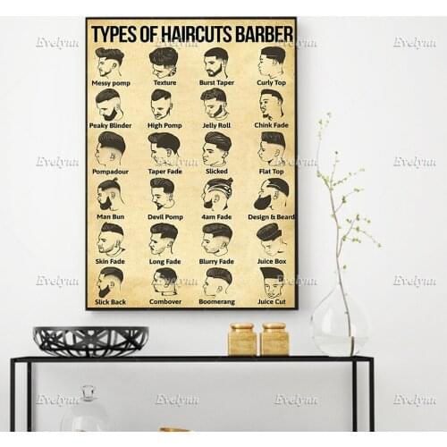 Barber Types Of Haircuts Poster, Beauty Technician, Hair Stylist, MenS Fashion, Barber Gifts Home Decor Canvas Wall Art Prints