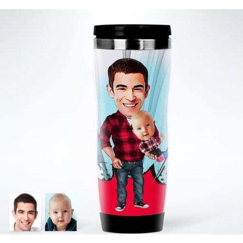 Personalized Father Son Caricature Of Steel Thermos cup-3