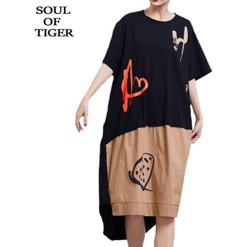 SOUL OF TIGER 2020 Korean Fashion Summer Streetwear Ladies Patchwork Dresses Womens Casual Printed Female Loose Printed Vestidos