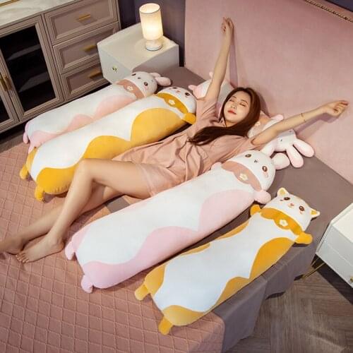 75/90/110CM Cartoon Animal Rabbit Cat Plush Long Pillow Stuffed Soft Long Sleeping Cushion Dolls for Children Birthday Gift