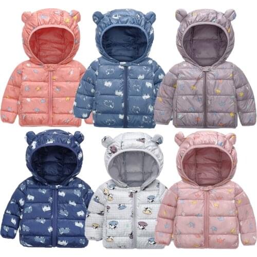 2021 Winter Boys And Girls Jackets Toddler Ears Cute Cartoon Animal Pattern Hooded Down Padded Jacket for Children 1-5 Years