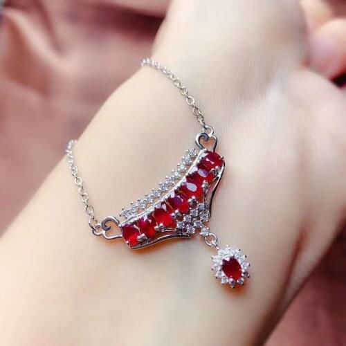 Ruby necklace with pendant Free shipping 925 sterling silver Natural real ruby Fine jewelry