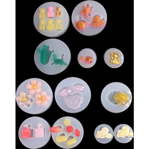 Cute Mini Earrings Pendants Silicone Resin Mold Bear Dinosaur Goldfish Shell Flower Resin Casting Mold Jewelry Art Tools