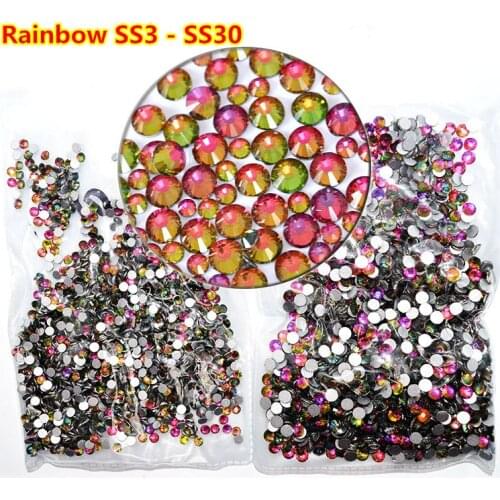 AAA Quality Rainbow Color Non Hotfix Rhinestones ss6 ss10 ss16 ss20 ss30 Nail Art Crystal Rhinestone Non Hot Fix for Nail Dress