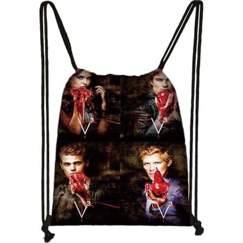 Vampire Diaries Print Drawstring Bag Boys Girls Storage Bags Teenager Casual Backpack Kids Bookbag Gift