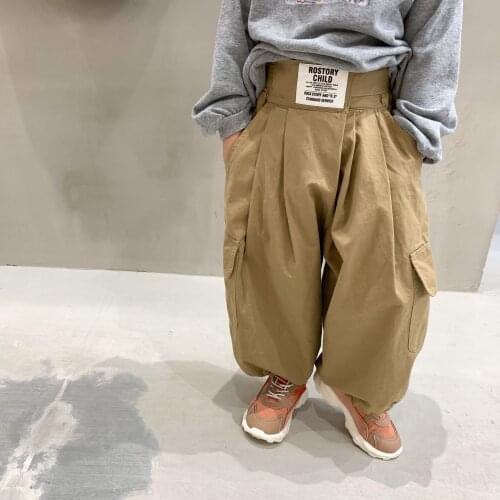 Kids Boys Loose Leisure Wide Leg Trousers 2020 Autumn New Beam Feet Bib Overall Boys Knickerbockers Handsome Casual Trousers