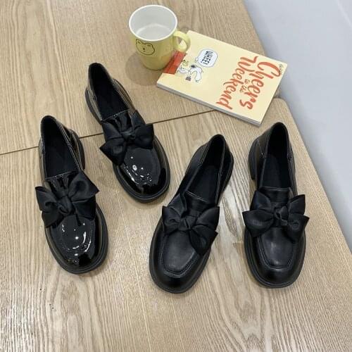 Solid Leather Oxford Shoes for Women Shoes Woman New Slip on Platform Shoes Women Round Toe Bow Knot Casual Shoes Plus Size