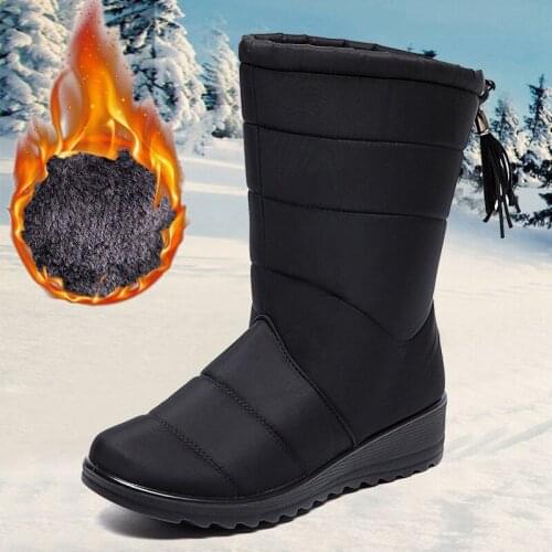 MCCKLE Womens Boots Waterproof Warm Plush Snow Boots for Women Mid Calf Boot Ladies Lightweight Non Slip Winter Shoes Plus Size