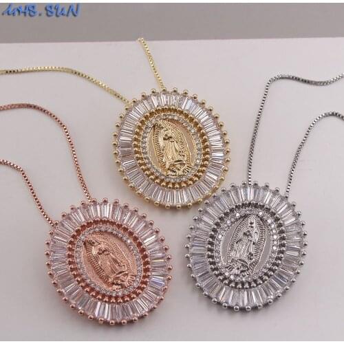MHS.SUN Charms Madonna Pendant Chain Necklace Fashion AAA CZ Religion Necklace Women Girls Zircon Trendy Choker Jewelry 1Pc