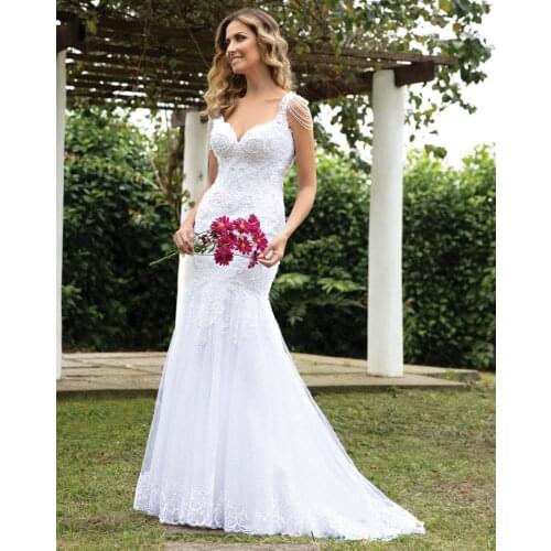 Custom Made Wedding Dresses Mermaid Backless Tulle Lace Beading Sexy Bridal Formal Wedding Gowns 2020 New Design HS48