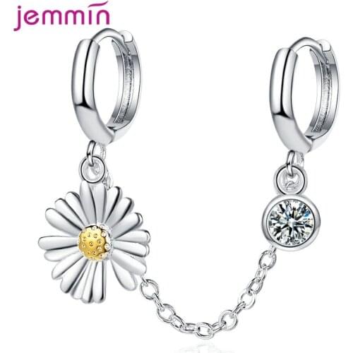 1 Pc 100% 925 Sterling Silver Single Ear Hole Drop Earrings For Women Little Daisy Pattern Dangle Earrings Female Silver Jewelry