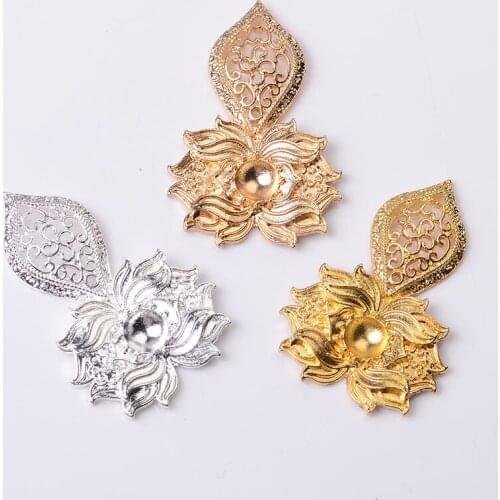 10 Pcs 33*52mm Handmade Alloy Flower Filigree Hair Accessories Findings DIY Connectors Charms For Jewelry Making