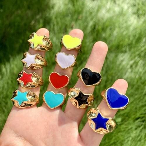 10Pcs Fashion colourful enamel star / heart copper women Ring, trendy brass shining stars ladies ring